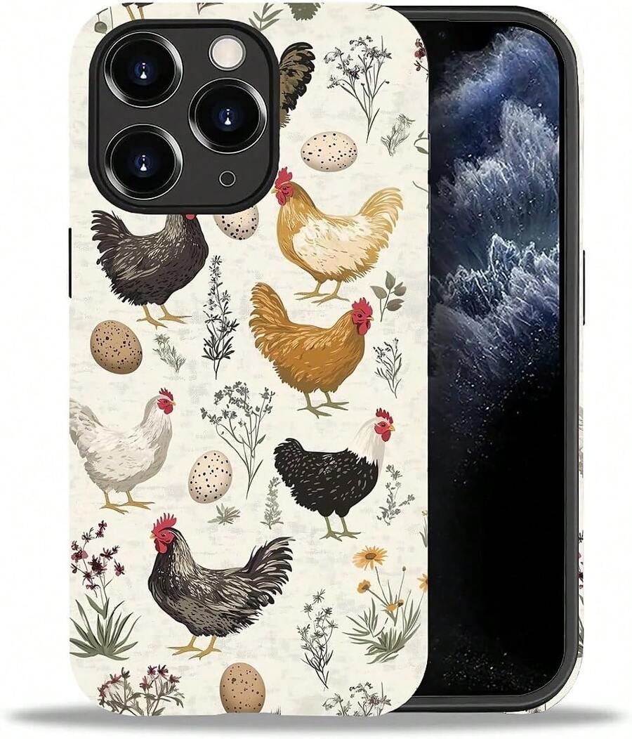 Case For IPhone 16 Pro, Colorful Pineapple Design, Liquid Silicone Case, Impact Resistant, Anti-Scratch, Shockproof - 復古公雞植物 - 查看 1