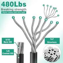 4 PCS 10ft Sun Shade Sail Hardware Kit, 304 Stainless Steel Cable Wire With Nylon Coating - For Rectangle Triangle Square Shade Sail Installation, Outdoor Garden Patio - As Pic - View 2