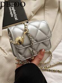 Dedoo Popular Spring/Summer Premium Quality Mini Lipstick Bag, Chain Shoulder Strap, Shoulder Or Underarm Dual Use - Silver - View 2