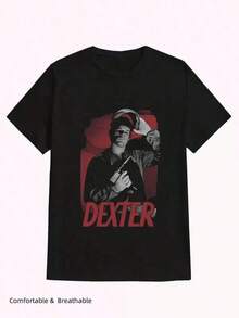 Camiseta Dexte Morgan, Estampado Casual de la Serie Icónica de Asesinos en Serie, Cómoda y Versátil, Patrón de Letras, Camiseta Estampada de 180g, Camisetas Gráficas, Camisetas para Hombre, Ropa Urbana, Camiseta Blanca, Camiseta Negra - Negro - Ver 1