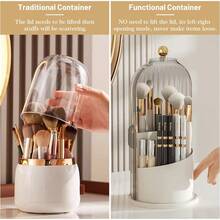 1PCS Makeup Brush Holder With Lid 360 Rotating Clear Dustproof Make Up Organizer For Vanity Bathroom Countertop - White-clear - View 8