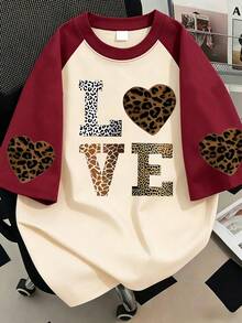 Camiseta de mujer talla grande con cuello redondo, estampado de letras, casual y versátil para uso diario, bloques de color, adecuada para vacaciones de verano, ropa de playa, atuendo de vacaciones, atuendo de primavera, Día de la Madre, Día de San Valentín, uso diario, boda, playa, fitness, graduación, fiesta, de moda - Multicolor - Ver 1