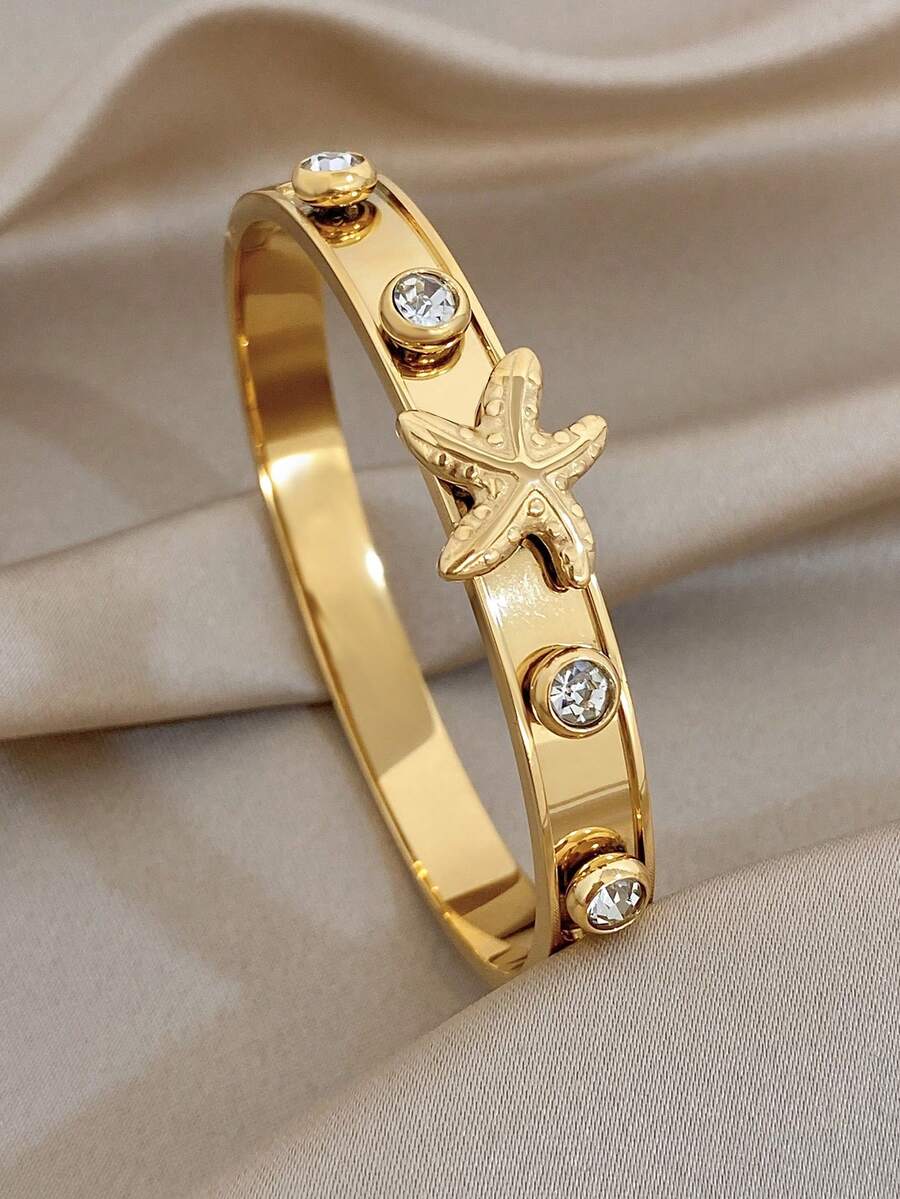 1pc Travel Summer Starfish Bangle Bracelet For Women Double Layered Stainless Steel Bangle Bracelet For Party Vacation Season Festival Mother Day Valentine Christmas Jewelry Gifts - Multicolor - View 1