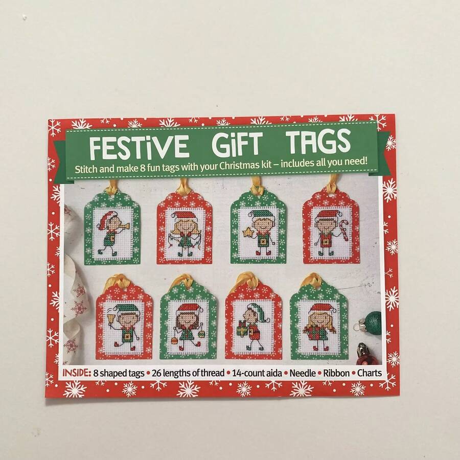Christmas Gift Tag Cross Stitch Material Kit/Suitable For Christmas Gift Box Packaging, Gift Giving, Includes Card, Cross Stitch Fabric, Cross Stitch Thread/Embroidery Set