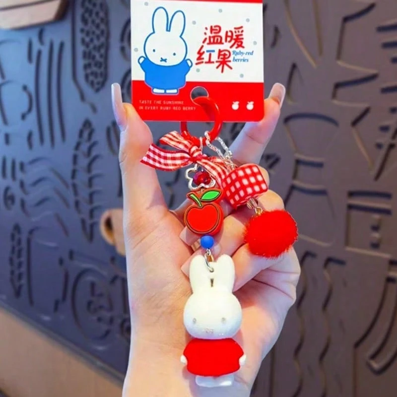 Official Authorized Miffy Sweet Dream Series Red Fruit Acrylic Keychain, Strawberry And Cherry Pattern Bag And Car Key Charm, Fashionable Daily Decoration Suitable For Adult Women 14 Years And Above - Warm Red Fruit Series Keychain - Red - View 1