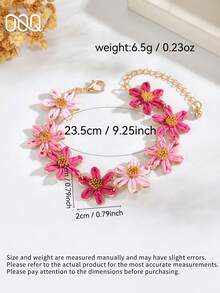 OOQ 1pc Minimalist 6-Petal Flower Rattan Bracelet, Colorful Dopamine Summer Holiday Beach, Valentine's Day, Back To School Gift For Friends And Family (Handmade Rattan Weaving, Random Direction And Shape) - Hot Pink - View 2