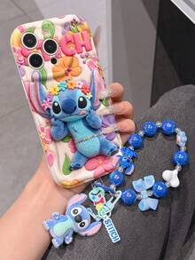Disney Has Authorized, Phone Case - Chain Set, The Stitch Lilo & Stitch 3D Phone Case Plus A Silicone 3D Stitch Bracelet With Metallic Ring Removable Bracelet, Stitch And Angel Pattern, Compatible With Iphone17/16/15/14/13/12/11/XS/XR/X Plus Pro Max, A Stylish Cartoon Phone Case, The Perfect Gift Choice, Phone Protection, Durable Phone Cover, Great Gift For Friends And Family. - trắng - Xem 2