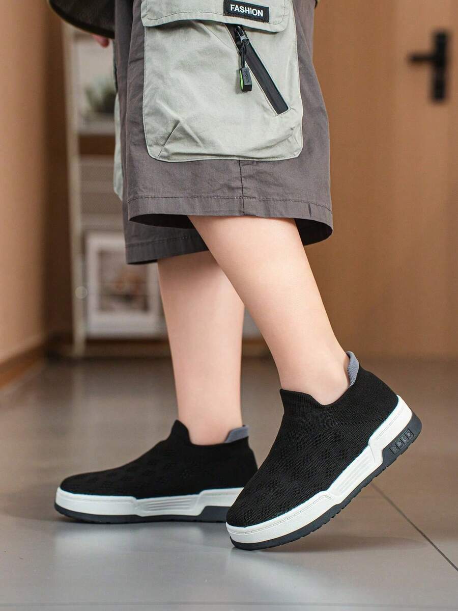 1 Pair Children's Sock Sneakers, Breathable Elastic Soft Shock-Absorbing Quick-Drying Lightweight Casual Street Style Shoes Suitable For Running And Walking - Black - View 1