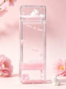 1pc Creative Sakura Rabbit Transparent Liquid Filled Desk Decor, Made Of High Transparency Acrylic, 3-Layer Cube Design With Cute Elements Like Sakura, Rabbit, Ice Cream, Gradient Color Liquid Slowly Flowing, Noiseless Multi-Color Options, Serves As Both Timer And Desktop Ornament, Ideal For Teenagers, Students, Office Workers, Decor Enthusiasts, Stress Relief Toy Collectors - Multicolor - View 14
