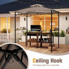 8' X 5' Grill Gazebo Outdoor Double-Tiered Grill Canopy W/ 2 Shelves & 6 Hooks - Brown - View 5
