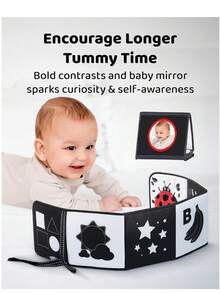 Newborn Black & White Baby Book 1 - Tummy Time Mirror & Sensory Toy, Soft Montessori Toy For Infant Visual Stimulation, Brain Development And Early Learning, High Contrast Toy For Babies 6 Months+ - Multicolor - View 5