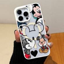 Disney Disney. ‌   Mickey Mouse Patterned Phone Case Featuring Various Designs Of Mickey With A Heart Motif. Compatible With 17, 16, 15, 14, 13, 12, And 11 Pro Models, Offering Shockproof Protection. A Perfect Gift For Family, Frids, Birthdays, Holidays, And Special Occasions..Christmas Accessories. - White - View 2