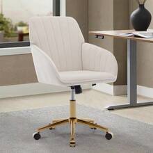 Height-Adjustable Swivel Office Chair For Home And Bedroom, Ergonomic Swivel Chair With Backrest, Suitable For Long Periods Of Sitting. - White - View 3