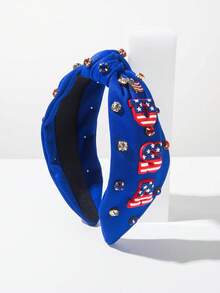 1pc USA Flag Knot Headband With Rhinestones, Unique Creative Accessory For 4th Of July And Other Occasions Hairband - FG105 - Blue - View 5