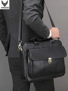 VINCESS Men's Casual Business Cow Leather Computer Bag, Large Capacity Multi Function Multi Pocket, Suitable For Laptops Or Tablets, Shoulder Carrying Shoulder Bag, Double Handle Handbag, Document Bag Suitable For Various Occasions, Travel And Business Office Commuting, Multi Functional Leather Bag - Coffee - View 11