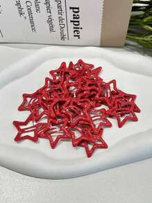 Conjunto de 8 peças de ganchos de cabelo femininos vermelhos em metal com estrela, adequados para uso diário, acessório de cabelo doce com pentagrama, garras de cabelo - Vermelho - Ver 5