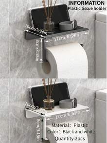 Plastic Toilet Paper Holder, Bathroom Wall-Mounted Plastic Rack, No-Drill Self-Adhesive Tissue Paper Holder, Toilet Paper Roll Holder, Multi-Function Storage Rack, Phone Holder, Bathroom Organizer, Easy-Install Wall-Mounted Toilet Paper Rack, Tissue Box Bathroom - Multicolor - View 14