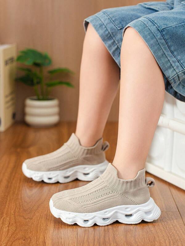 1 paire de baskets chaussettes pour enfants, respirantes, élastiques, souples, amortissantes, séchage rapide, légères, style décontracté de rue, chaussures de course & de marche