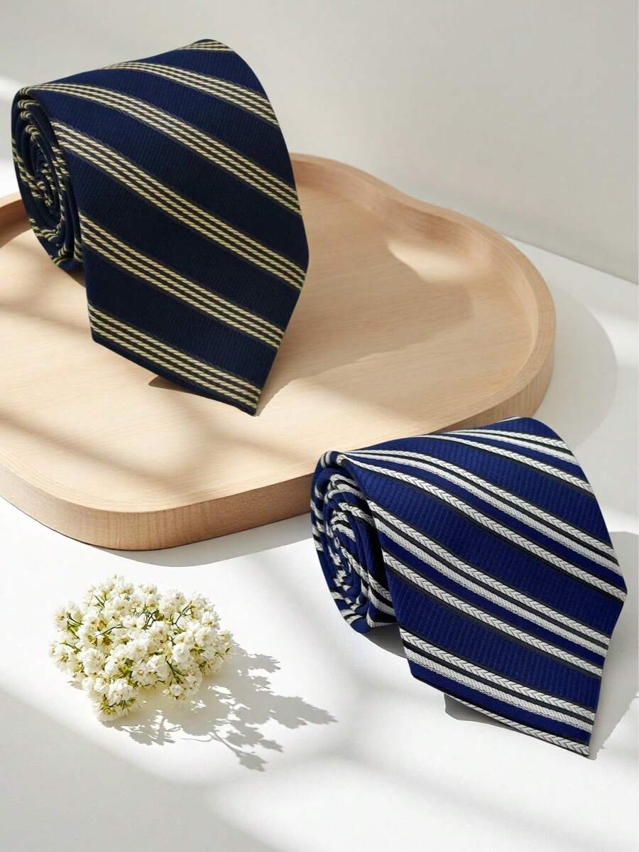 1PC Vintage Contrast Color Striped Men's Business Tie, Multi-Color Versatile Formal Style - Multicolor - View 1