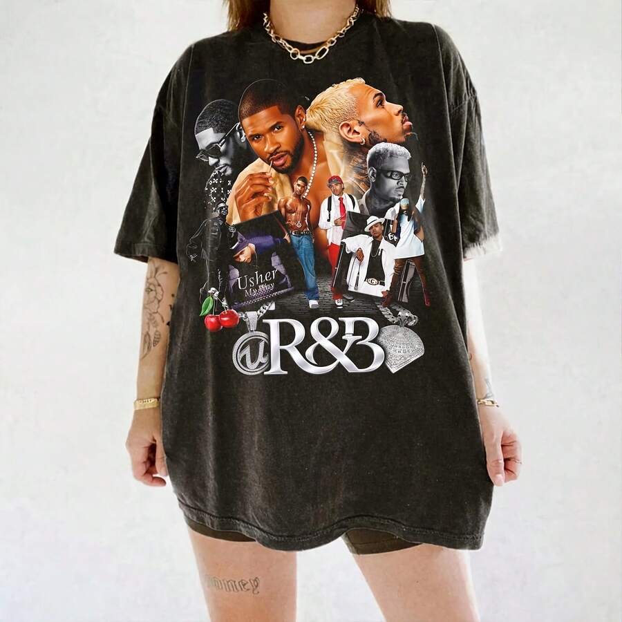 Ch.Ris Brown Usher Tour Shirt, Raymond Brown R&B Concert Graphic Tee - Black - View 1