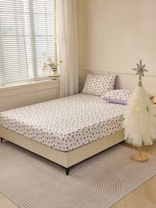 1pc Purple Floral Rabbit Pattern Fitted Sheet, Modern Fashion Mattress Protector, Soft And Breathable, -Twin, Full, Queen, King, Deep Pocket Design Up To 11.8 Inches, Machine Washable. Back To School, Dorm Essentials - Mauve Purple - View 5