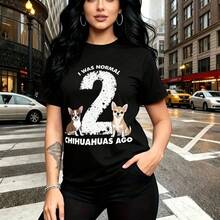 Camiseta de mujer con estampado humorístico "I WAS NORMAL 2 CHIHUAHUAS AGO" con diseño de huella y perritos - camiseta casual de manga corta, ajuste cómodo y divertido, estilo urbano para el día a día - regalo perfecto para mamá, esposa, novia, herma - Negro - Ver 11