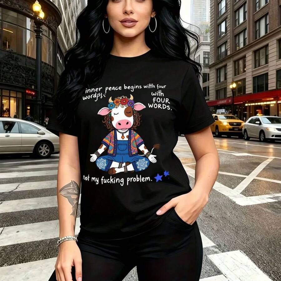 Camiseta de mujer con estampado floral vibrante y motivos de calaveras coloridas estilo Día de Muertos - camiseta casual de cuello redondo, ajuste cómodo y elegante, ideal para celebrar el Día de los Muertos, fiestas temáticas y reuniones familiares - Negro - Ver 1