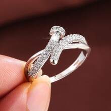 1pc Creative Geometric Patchwork Design Cubic Zirconia Women's Ring - Multicolor - View 10