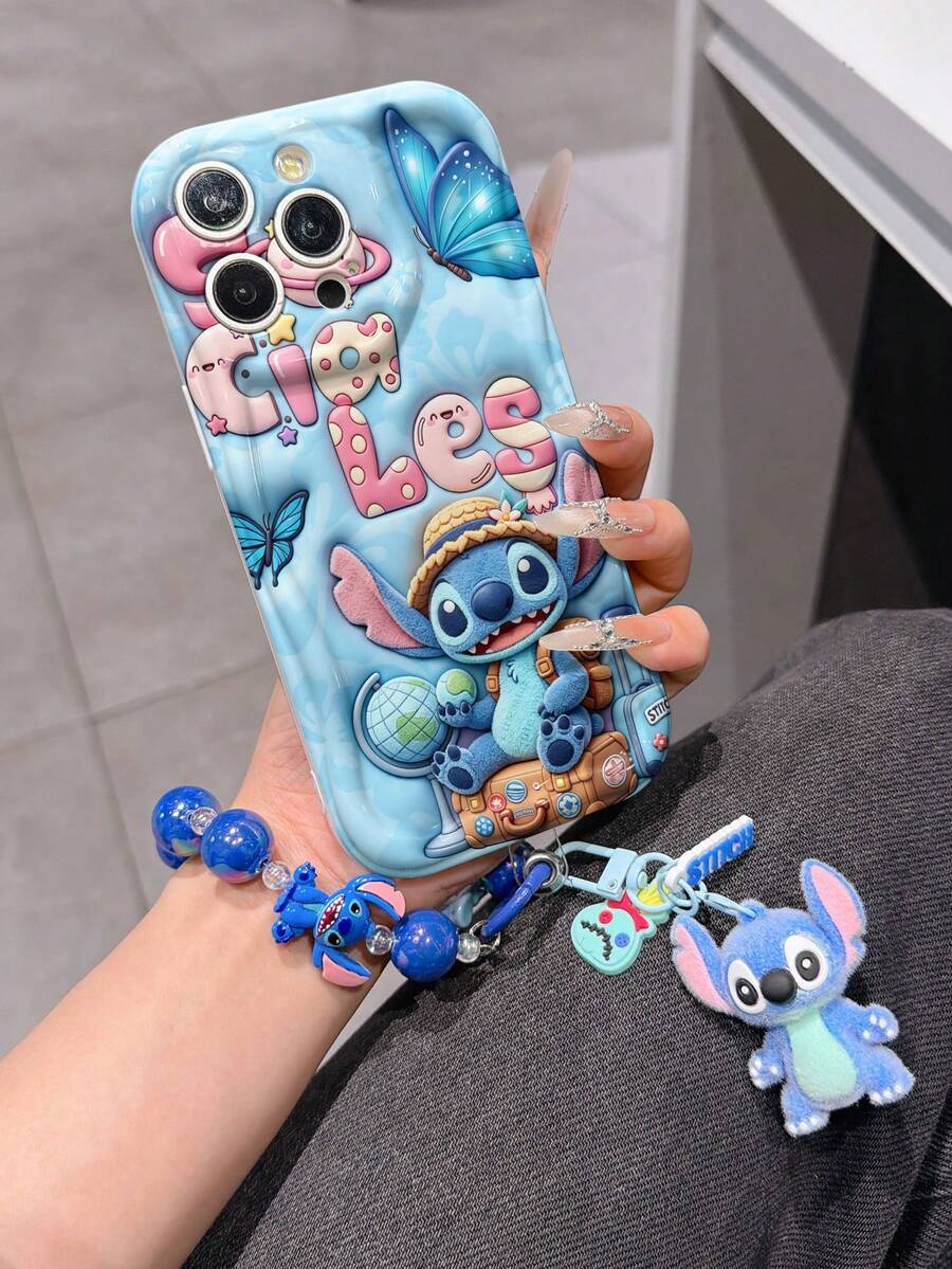 Estuche de teléfono autorizado por Disney - Set con cadena, Estuche de teléfono 3D de Stitch de Lilo y Stitch talla grande una pulsera 3D de silicona de Stitch con anillo metálico desmontable, con patrón de Stitch y Angel, compatible con iPhone 17/16/15/14/13/12/11/XS/XR/X Plus Pro Max, un estuche de teléfono de dibujos animados con estilo, la opción de regalo perfecta, protección de teléfono, funda de teléfono duradera, un gran regalo para amigos y familiares. - Blanco - Ver 1
