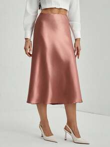 Tall Falda Brillante unicolor Para Mujeres - Rosa vieja - Ver 1