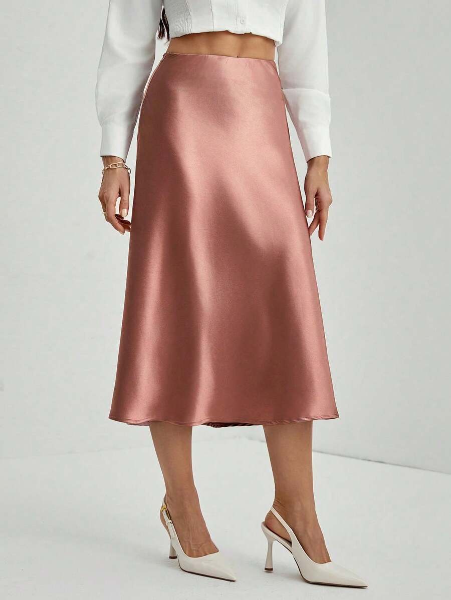 Tall Falda Brillante unicolor Para Mujeres - Rosa vieja - Ver 1