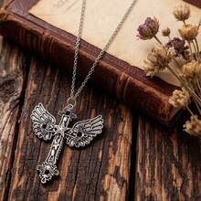 Collier gothique rétro pour femme avec croix et ailes, design d'ailes d'étoile, collier unique - Multicolore - Voir 7