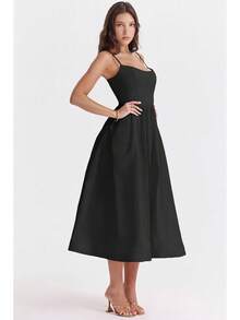 Women's Long Backless Spaghetti Strap Summer Dress - 黑色 - 查看 3