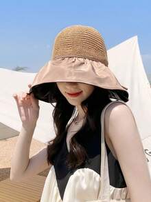 1pc New Korean-Style Women's Foldable Large-Brimmed Sun Hat For Summer, Black Vinyl, UV Protection, Bucket Hat - Multicolor - View 19