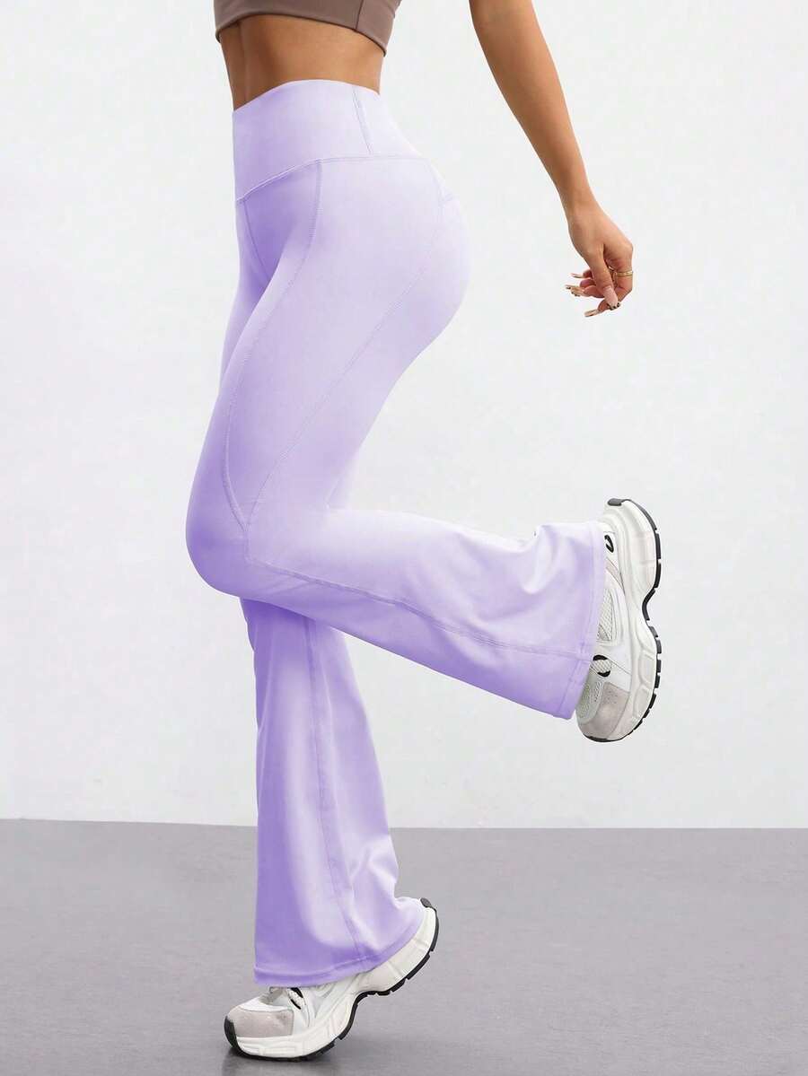 Pantalones elegantes, versátiles y estilizantes de estilo europeo, con cintura alta, piernas anchas y efecto levantador de glúteos, ideales para yoga, fitness y deportes de invierno - Púrpura malva - Ver 1