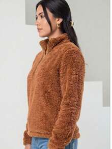 Women's Plush Teddy Jacket - Marrón Mocha - Ver 2