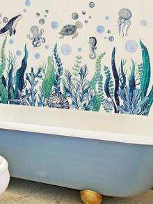 1pc Watercolor Ocean Creatures Wall Sticker - Removable Underwater Sea Animal Decals For Kids Room Bathroom, Dreamlike Summer Ocean Adventure Theme Decoration - D - View 3