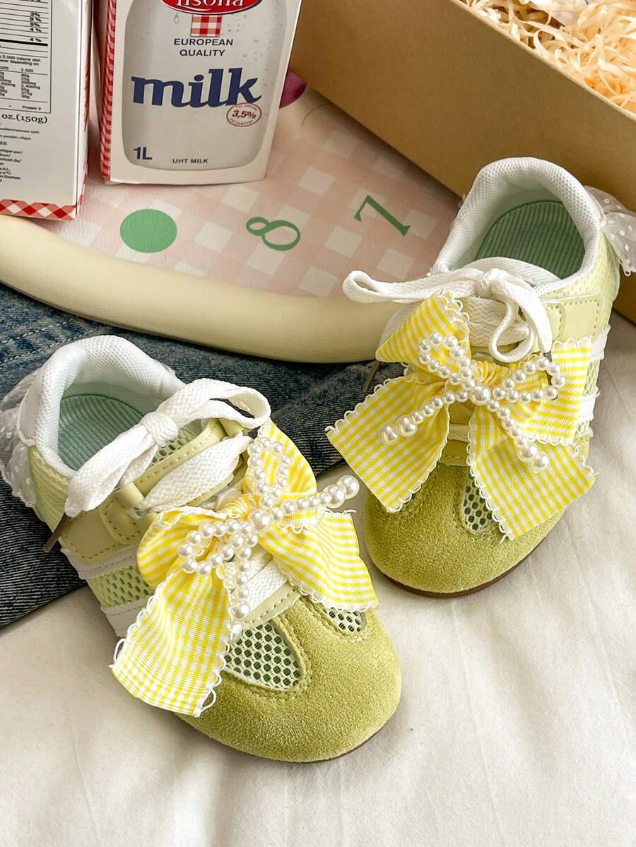 1 Pair Girls' Athletic Shoes, Soft And Shock-Absorbing, Quick-Drying Running Shoes, Lightweight And Suitable For Girls' Street Style - Yellow - View 1