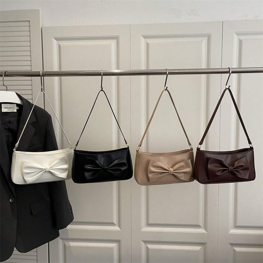 Bolso de Cuero Genuino de Lujo, Clásico y Elegante, Adecuado para Uso Diario y Ceremonias. Nuevo Modelo 2026, Elegante y Dulce, Estilo Coreano, Moderno, de Alta Calidad, Gran Capacidad, Color Sólido, Bolso de Hombro/Axila con Lazo. - Caqui - Ver 1