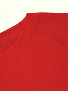 Camiseta de manga corta con cuello redondo para mujer, con estampado de rosas y tacones altos, estilo casual perfecto para primavera y verano. - Rojo - Ver 4