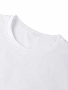 Camiseta infantil de algodón con estampado gráfico, tejido de primera calidad, cuello redondo, corte holgado, transpirable, estilo de alta gama, estilo de dibujos animados, estampado a doble cara. - Blanco - Ver 5