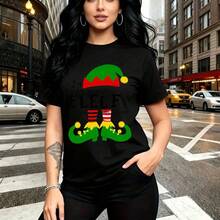 Camiseta de mujer con estampado navideño divertido de elfo y texto "I'm just an ELELF" - camiseta casual de manga corta con diseño festivo colorido, ajuste cómodo y estilo urbano ideal para el Día de la Independencia y celebraciones familiares - rega - Negro - Ver 11