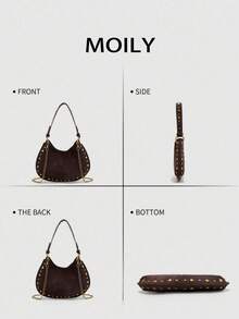 Punk Style Rivet Adjustable Shoulder Crossbody Saddle Bag For Women - Burgundy - View 8