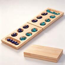 木制便携式曼卡拉棋盘游戏套装，成人国际桌上游戏，棋盘游戏，石头游戏，曼卡拉 - 彩色 - 查看 2