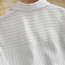 WNS Camisa de mujer de manga larga a rayas, de solapa y abotonada, de uso versátil y casual para primavera - Blanco - Ver 6