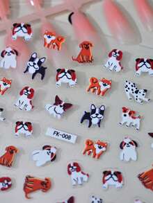 1 pieza Pegatinas de uñas para perro delgadas y flexibles con relieve, decoración de uñas autoadhesiva brillante, tema de dibujos animados, estilo suave y adorable, adecuado para manicura de mujer, cuidado de los pies, decoración de vacaciones - Multicolor - Ver 3