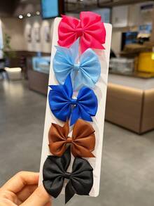 10个随机颜色涤纶线双蝴蝶发夹，甜美可爱风格女孩发饰，适合生日派对、化妆舞会和日常佩戴，发爪、发夹、学习用品 - 彩色 - 查看 7