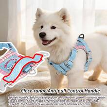 Fashion Embroidered Decorative Multi-Functional Storage Pocket Pet Harness, Denim Style Anti-Burst/Anti-Escape Reflective H-Type Dog Harness, 4-Point Adjustable, Suitable For Medium & Small Dogs, Slip-On Easy To Wear, Auxiliary Handle For Close Control - Baby Blue - View 10