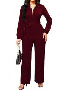 Jumpsuits Women Formal Elegant Long Straight Pants Busineess Party Jumpsuit With Belt Pockets - 白色 - 查看 10