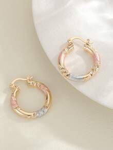 1 Pasang Anting Lingkaran Halus Wanita, Aksesori Dekoratif Kombinasi Tiga Warna Buatan Tangan Cocok untuk Pemakaian Sehari-hari - Gaya E tiga warna - View 13